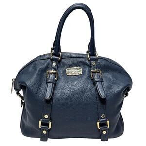 Michael Kors Hamilton Satchel Navy Pebbled Leather Gold Hardware Medium Tote